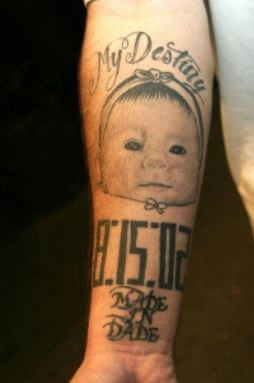 Destiny Perez father Pitbull tattooed her face as a baby in his arm.